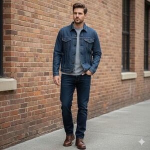 Vintage Polo Jeans Co Ralph Lauren Mens XL Dark Wash Blue Denim Trucker Jacket